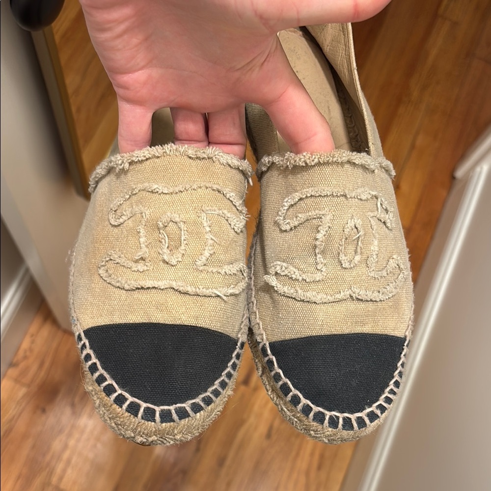CHANEL Beige and Black Espadrilles